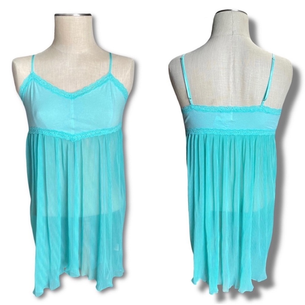 Intimately Free People Teal Blue Pleated Slip/ Chemise